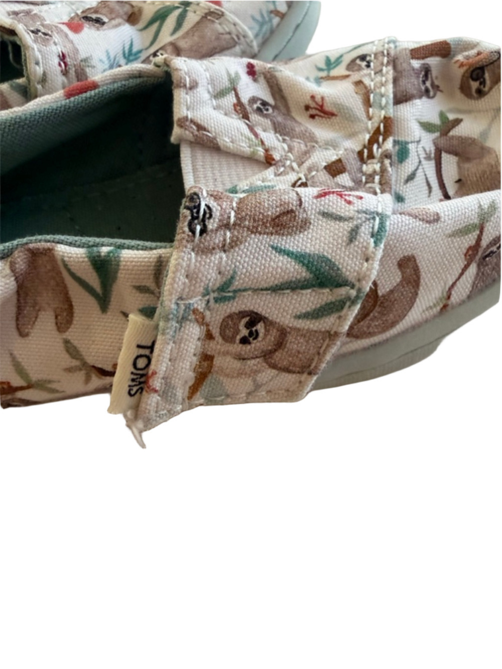 Baby TOMS Sloth Print Canvas Slip-On Shoes White Brown Size 6 - Picture 4 of 8